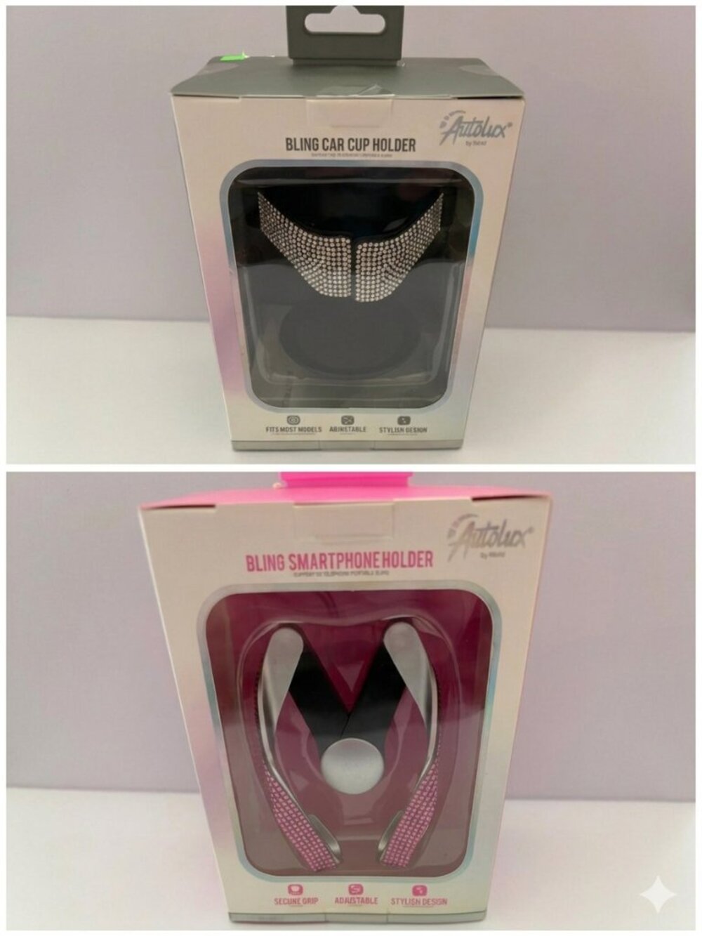 Autolux Bling Car Set NIB Rhinestone Phone Holder + Cup Holder Vent Mount
